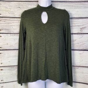 American Eagle Soft & Sexy Slub Long Sleeve Top XS Olive Green Mock Neck Keyhole